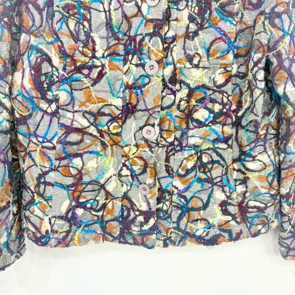KakTus Gray Colorful All Over Yarn Embellished Button Front Blazer Jacket - Picture 7 of 16